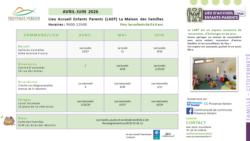 Planning LAEP Avril-juin 2026