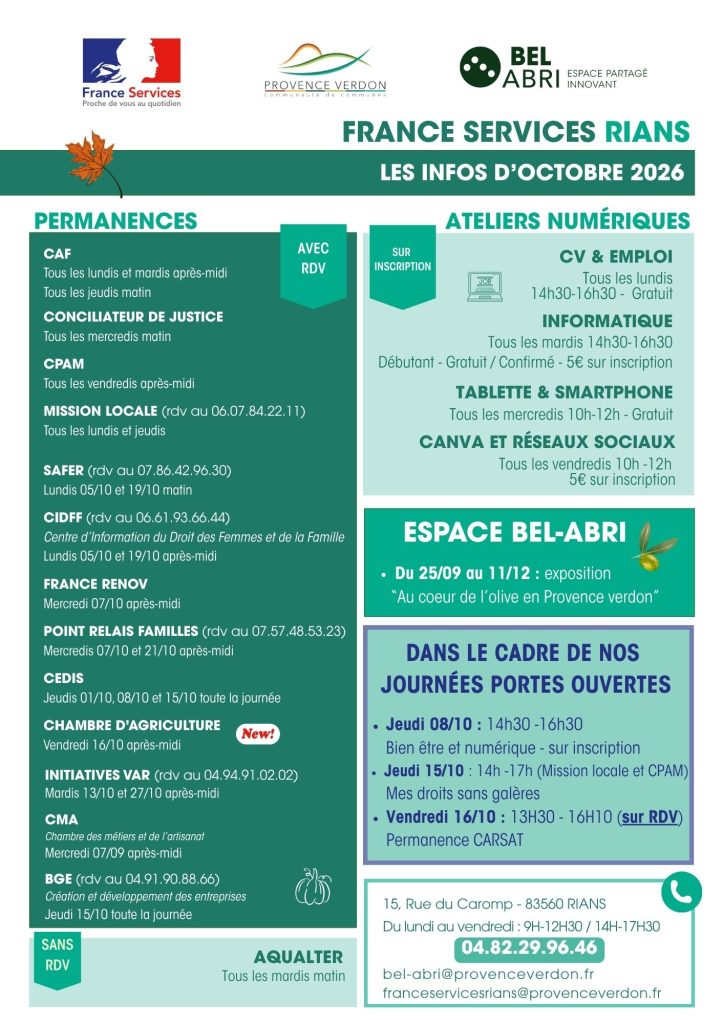Infos Octobre Rians 2026